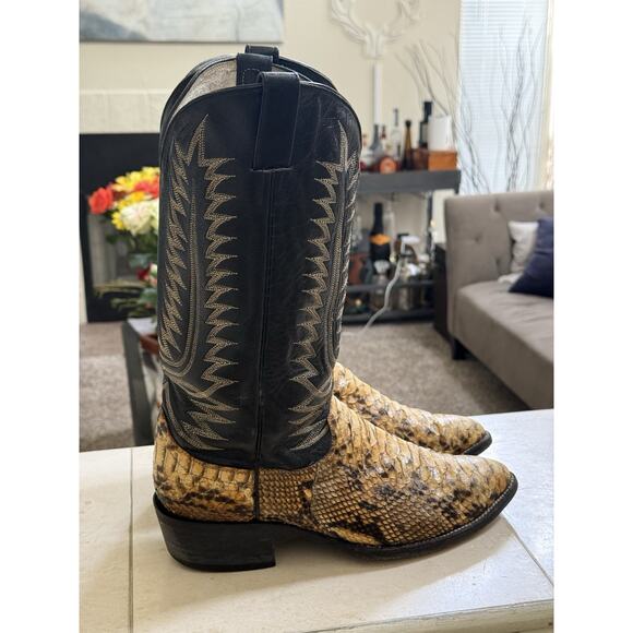 Cowtown Python Snakeskin Cowboy Boots | Black Leather Shaft | Men’s 10 D | USA - Picture 3 of 11